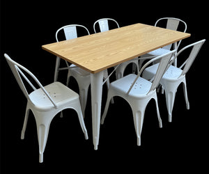 Juego de Comedor Tolix 150x80 Blanco con 6 sillas Tolix